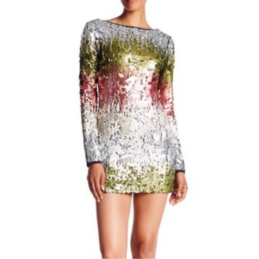 Elizabeth and James Sequin Dress NWT Size 8 Shiny Pink Gold Silver
